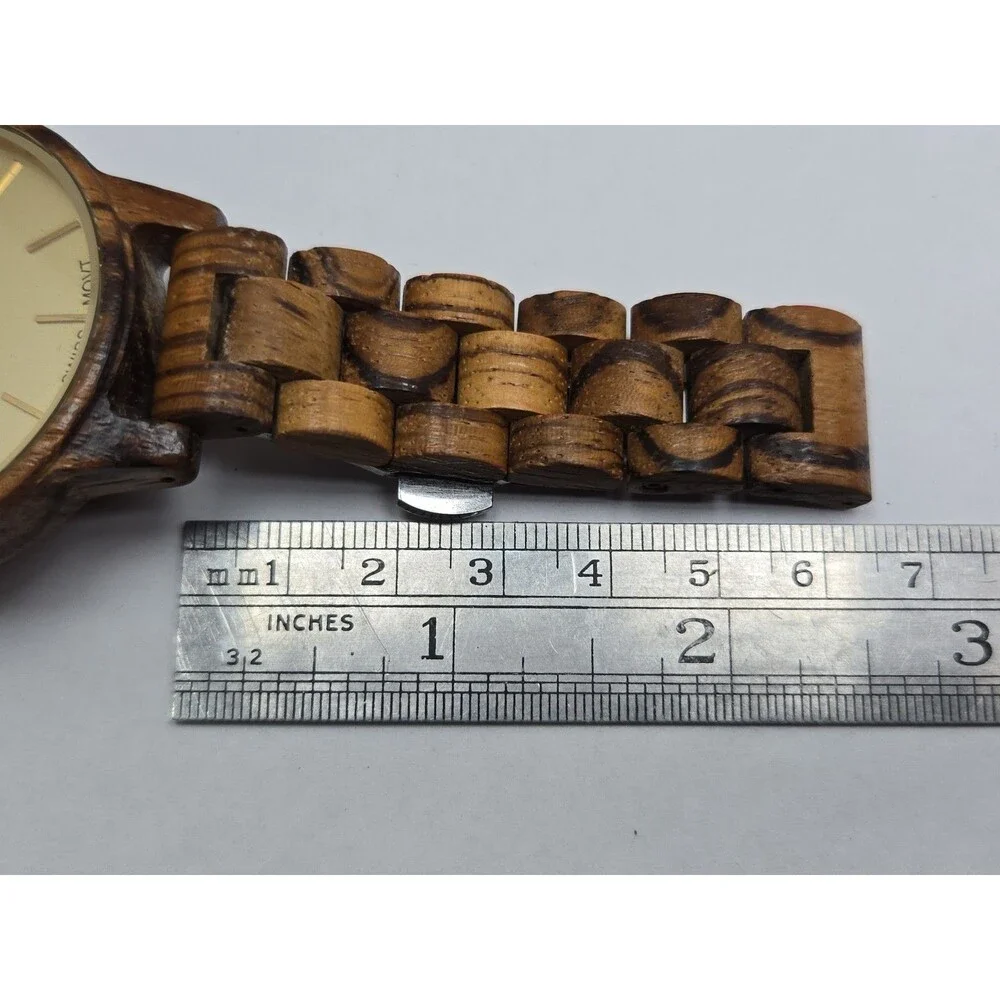 Mens Jord Frankie 45mm Zebrawood Champagne Swiss Quartz Watch New Battery